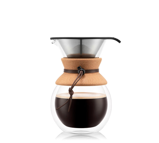 Bodum 34 Oz Pour Over Coffee Maker, High-Heat Borosilicate Glass with Reusable Stainless Steel Filter and Cork Grip - Made in Portugal