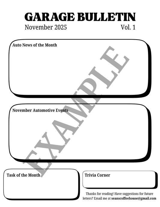 Garage Bulletin Monthly Newsletter