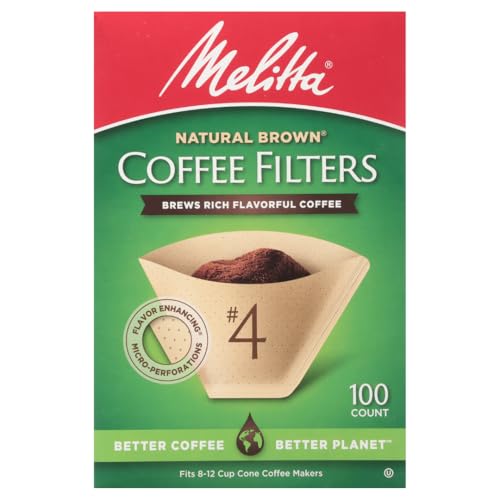 Melitta #4 Cone Coffee Filters, Unbleached Natural Brown, 100 Count (Pack of 3), 300 Total Filters