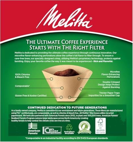 Melitta #4 Cone Coffee Filters, Unbleached Natural Brown, 100 Count (Pack of 3), 300 Total Filters