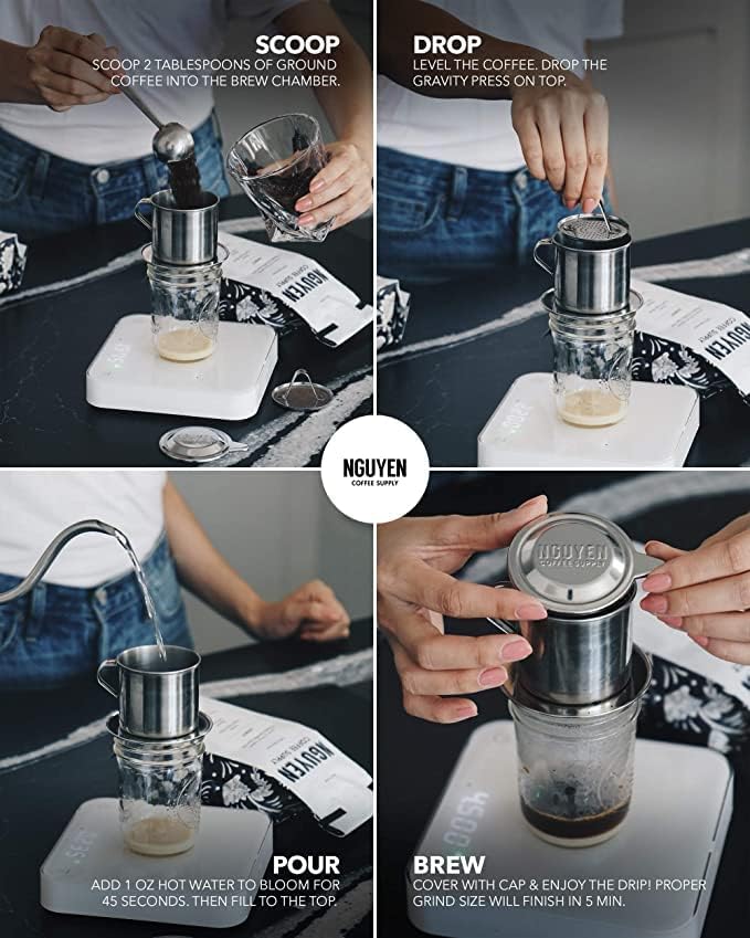 Nguyen Coffee Supply - Original Phin Filter: Stainless Steel 4oz Chamber, Perfect Cup of Phin Drip Coffee in 7 minutes